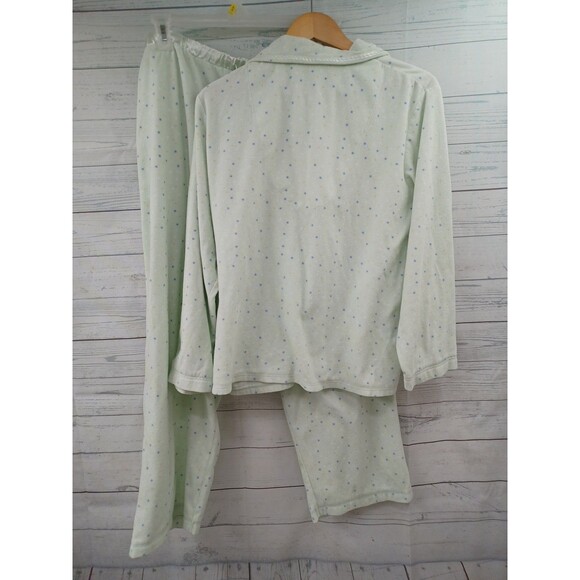Aria Flannel Pajama Set XL Pants Green Polkodot Long sleeve 2 Pcs - Picture 5 of 6